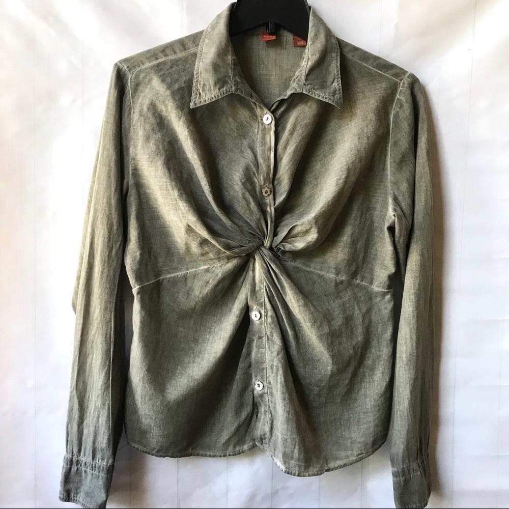 Hugo Boss Green Khaki Cotton Knot Buttoned Blouse